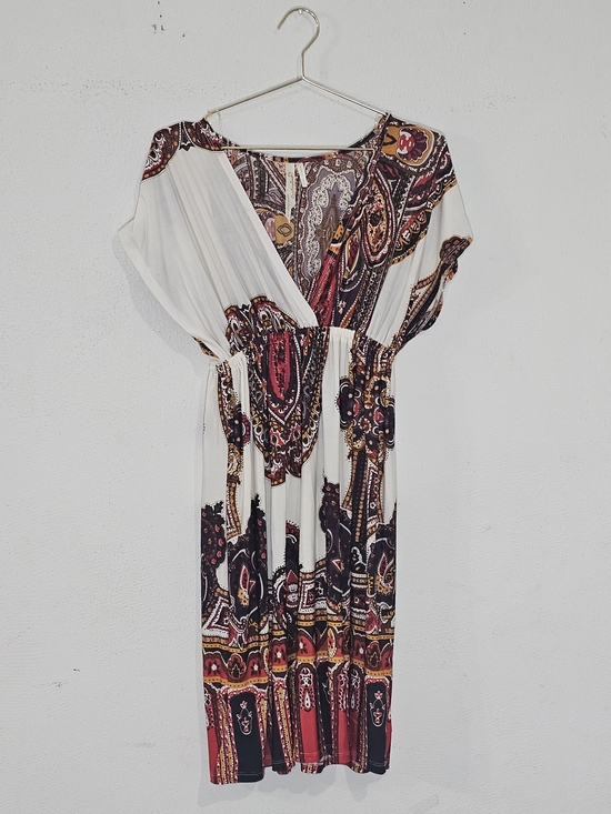 Cristinalove Dresses & Skirts - Cristinalove Women's Paisley Kimono Dress Size L Boho Chic V-Neck Elastic Waist